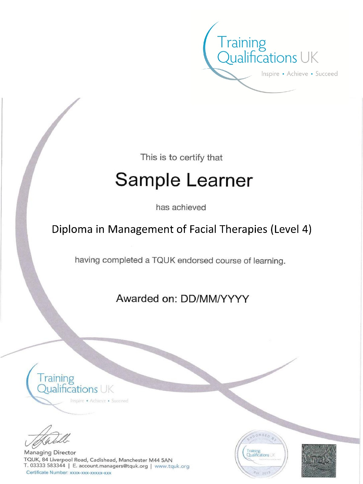 TQUK Diploma in Management of Facial Therapies ( Level 4)