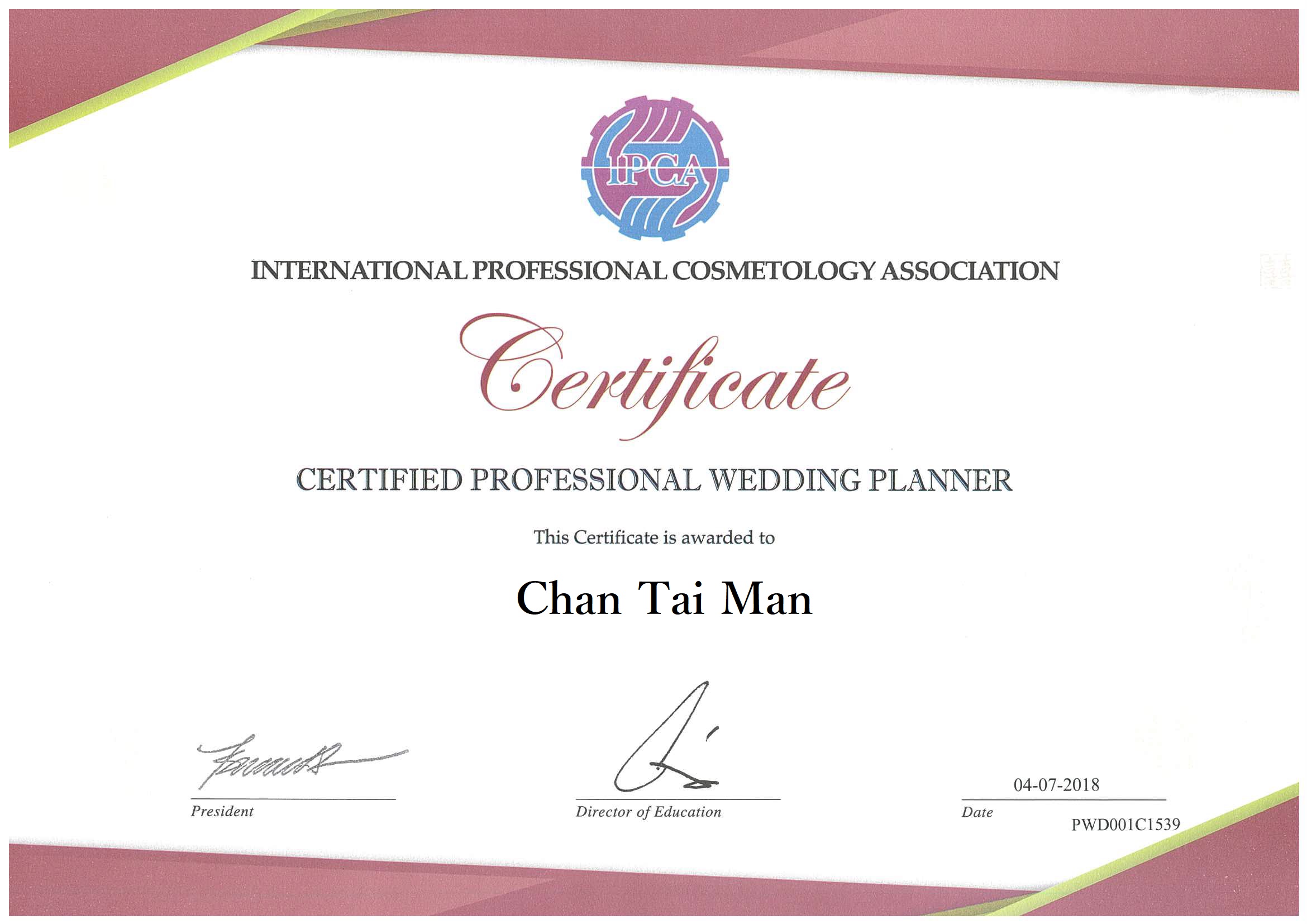 IPAC professsional wedding planner